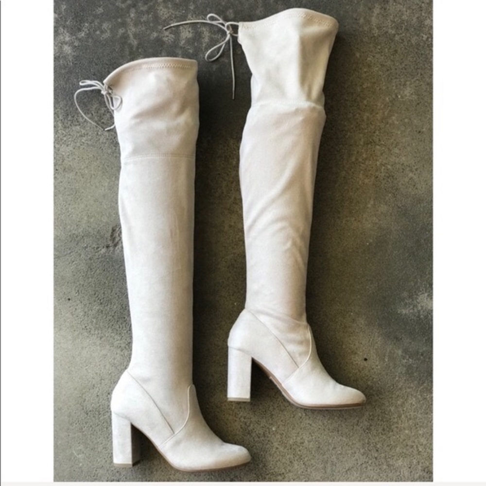 Cream Over The Knee Boots